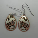 Copper horse head in bridle with diamond cut edging earrings