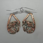 Copper big horse head dangle earrings
