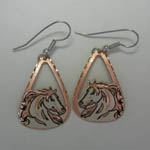 Copper horse head open dangle earrings