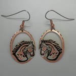 Copper oval horse head dangle earrings