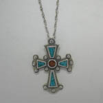 Sterling Silver Turquoise and Coral cross necklace