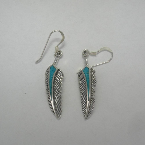 Sterling Silver Turquoise feather dangle earrings