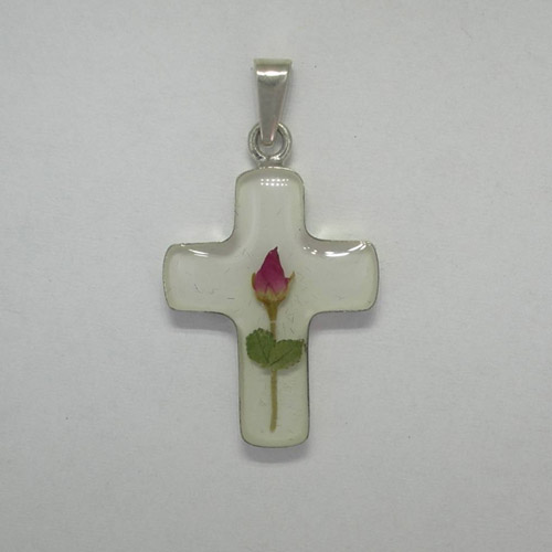 Sterling Silver white cross with rose flower pendant