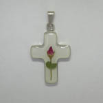 Sterling Silver white cross with rose flower pendant