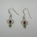 Sterling Silver white cross with rose flower earrings