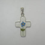 Sterling SIlver white cross with Blue Bonnet flower pendant