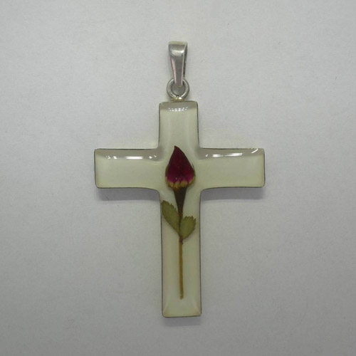 Sterling Silver large white cross with rose pendant
