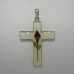 Sterling Silver large white cross with rose pendant