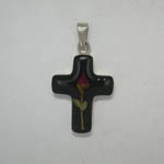 Sterling Silver medium small black cross with rose pendant
