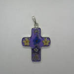 Sterling Silver medium small purple cross with wildflowers pendant