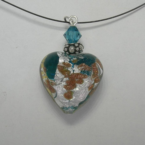 Venetian Glass Aqua Luna Heart Necklace