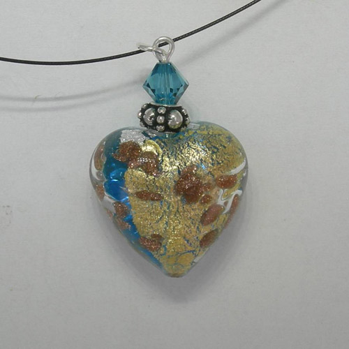 Back side of Venetian Glass Aqua Luna Heart Glass Necklace