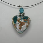 Venetian Glass Aqua Luna Heart Necklace