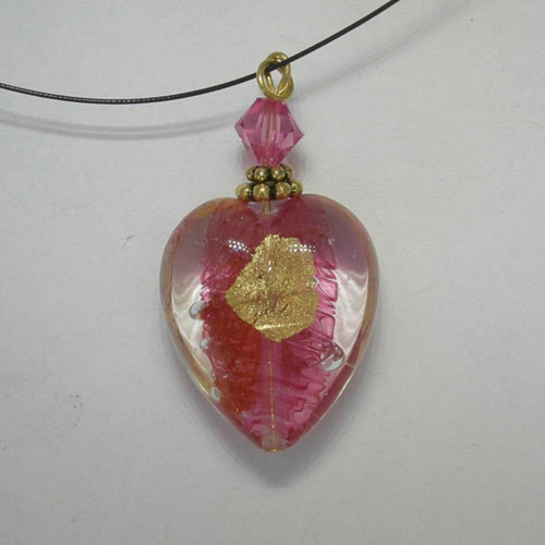 Venetian Glass Pink Rubino heart on nylon chain necklace