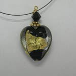 Venetian Glass Black and Gold heart on nylon cord necklace