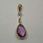 14 karat yellow gold Amethyst and diamond pendant