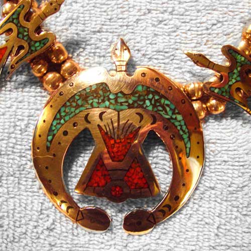 Sterling Silver Squask Blossom Turquoise and Coral Necklace