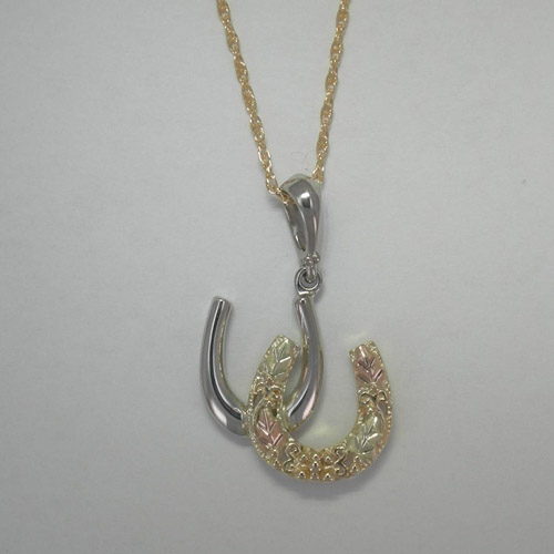 Black Hills Gold Sterling Silver two tone double horseshoe necklace