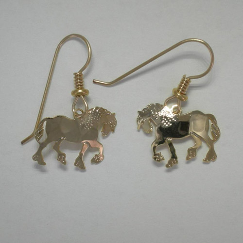 14 karat yellow gold plated small Clydesdale dangle earrings