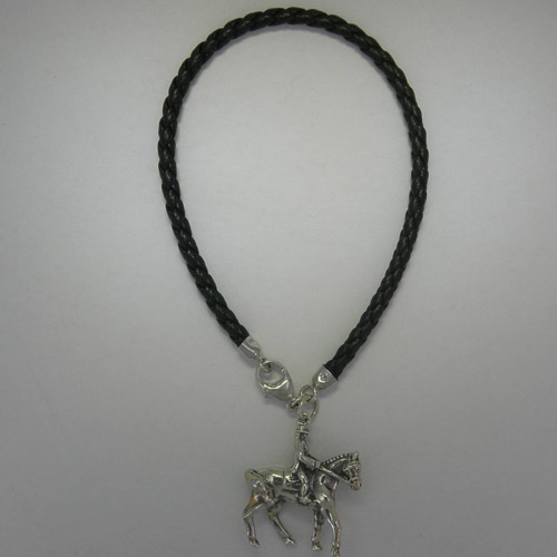 Sterling Silver Dressage horse and rider on leather cord bracelet