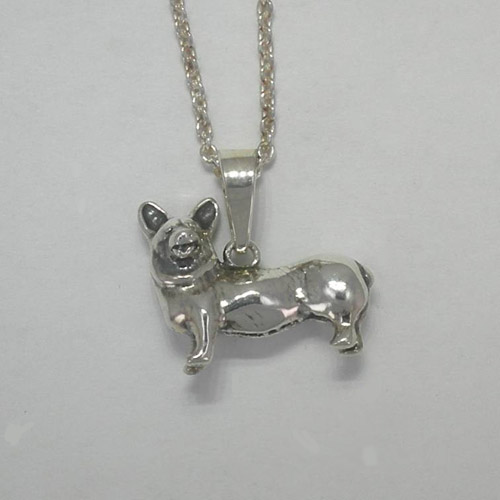 Sterling Silver small 3 D Welsh Corgi dog necklace