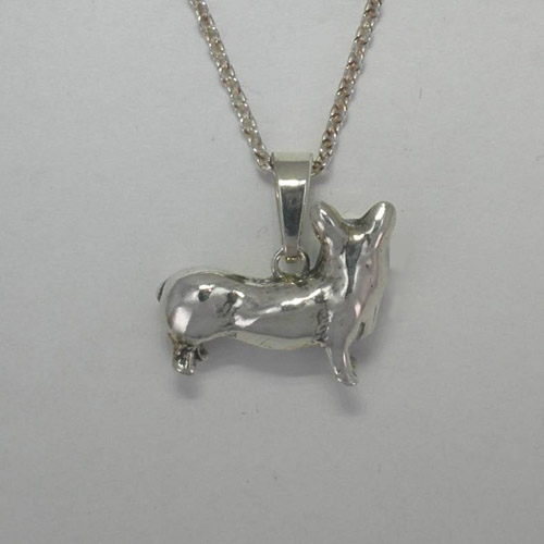 Backside of small 3 D Welsh Corgi necklace