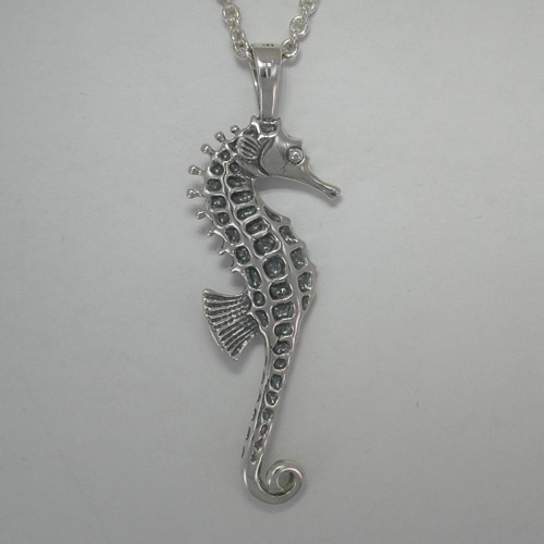 Backside of 3 D Sterling Silver Sea Horse necklace
