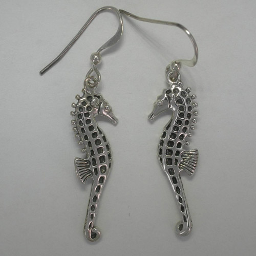 Sterling Silver 3 D Seahorse dangle earrings