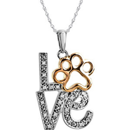 Sterling Silver and gold diamond Love Paw Print Necklace