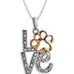 Sterling Silver and gold diamond Love Paw Print Necklace
