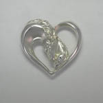 Argenta Silver mare and foal in heart with diamonds brooch pendant