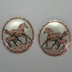 Copper mare and foal circular stud earrings