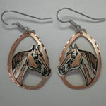 Copper cut out horse head dangle earrings