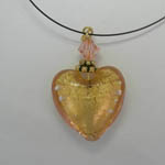 Venetian Glass gold and rose heart with nylon chain necklace