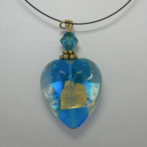 Venetian Glass blue and gold heart necklace