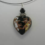 Venetian Glass black and gold and silver and copper heart necklace