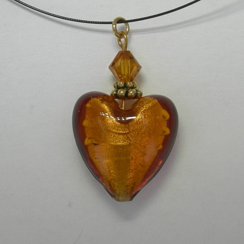 Venetian Glass Amber colored heart necklace