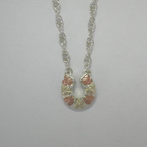 Black Hills Gold Sterling Silver leaf horseshoe necklace
