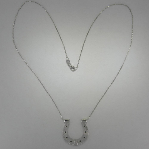 Custom 14 karat white gold horse shoe necklace