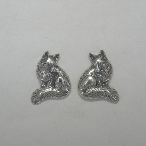 Sterling Silver seated fox post earrings