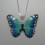 Sterling Silver Enamel Blue Morpho butterfly necklace