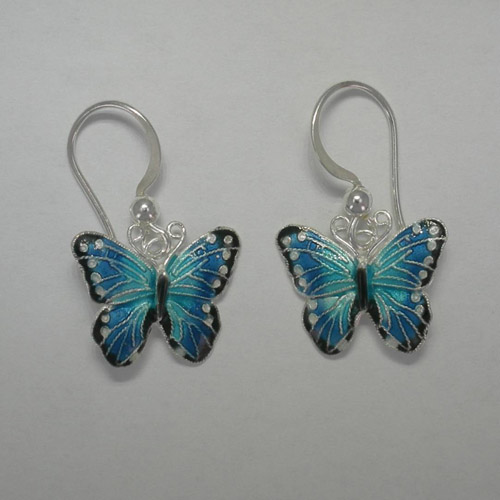 Sterling Silver Enamel Blue Morpho butterfly earrings