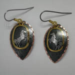 Copper tri-tone rearing horse painted dangle earrings
