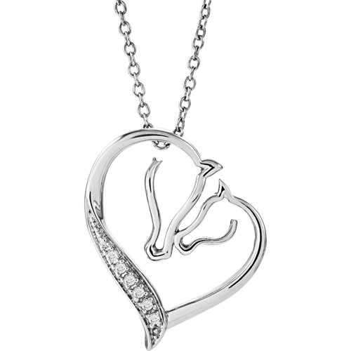 Sterling Silver mare and foal diamond necklace