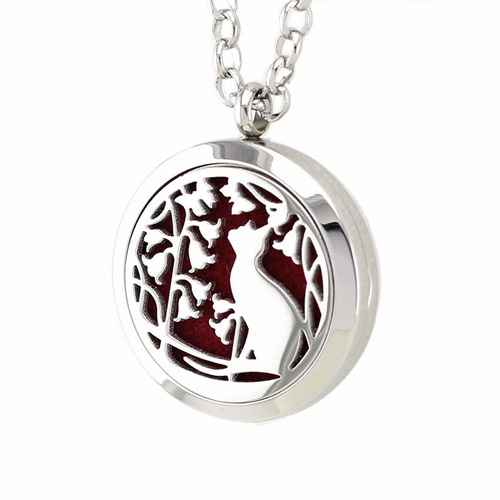 Stainless Steel Essential Oil cat and flowers diffuser necklace