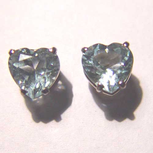 white gold heart shaped Aquamarine stud earrings