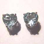 white gold heart shaped Aquamarine stud earrings