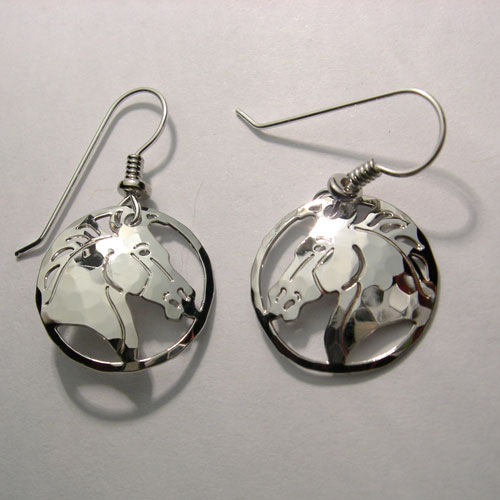 Rhodium plated horsehead dangle earrings