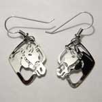 Rhodium plated horse head in halter dangle earrings