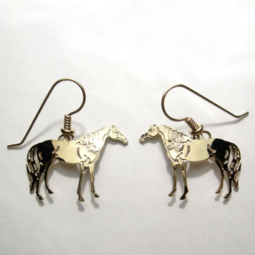 gold plated Thoroughbred horse dangle earrings